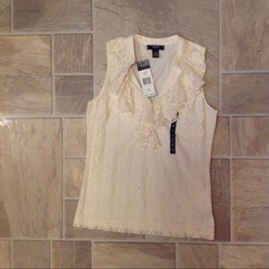 NWT CHAPS DENIM SZ SMALL CREAM TANK LACE RUFFLE